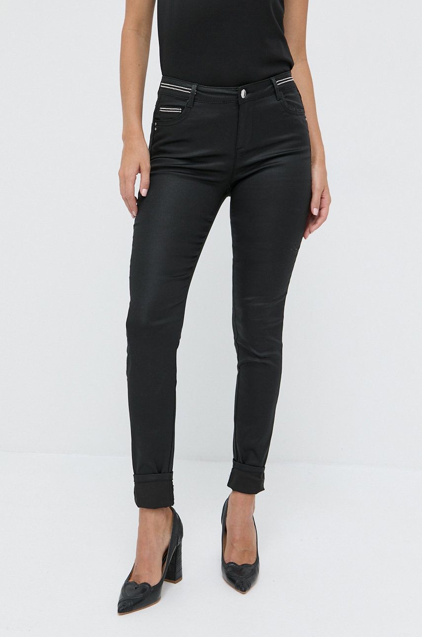 Kalhoty Morgan dámské, černá barva, přiléhavé, medium waist - černá -  60% Bavlna