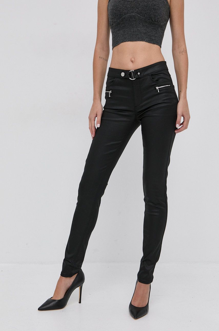 Morgan Pantaloni femei, culoarea negru, mulat, medium waist