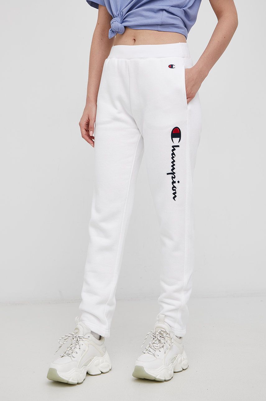 Champion Spodnie 114471 damskie kolor biały z aplikacją