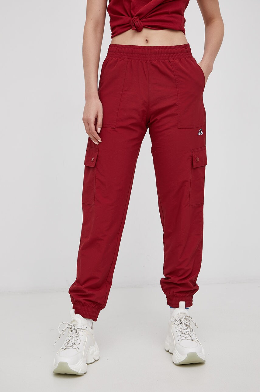 Champion pantaloni 114565 femei, culoarea bordo, material neted