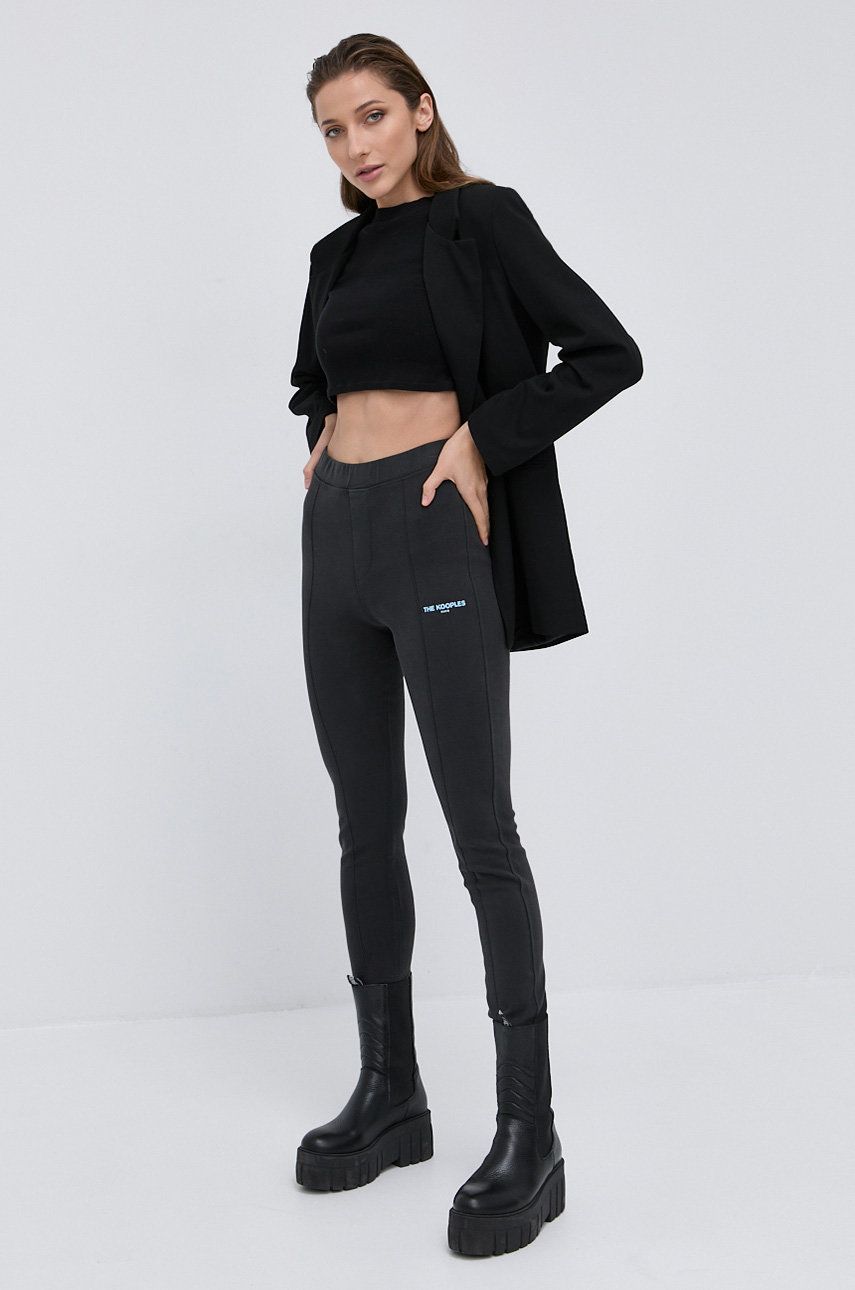 The Kooples Colanți femei, culoarea gri, material neted