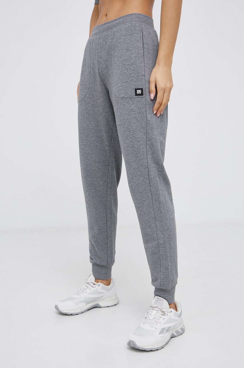 Dkny pantaloni femei, culoarea gri, material neted