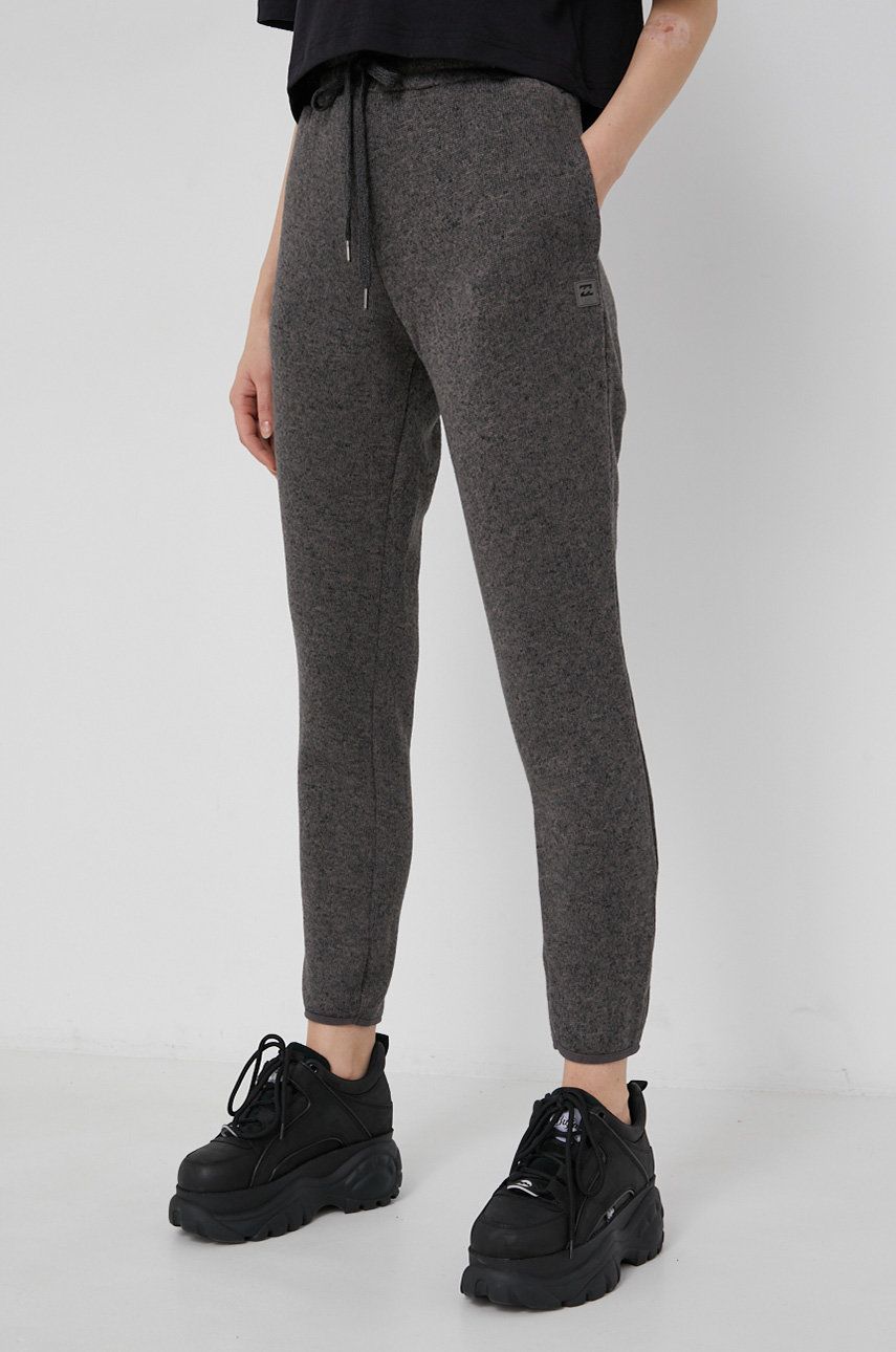 Billabong Pantaloni femei, culoarea gri, model drept, high waist