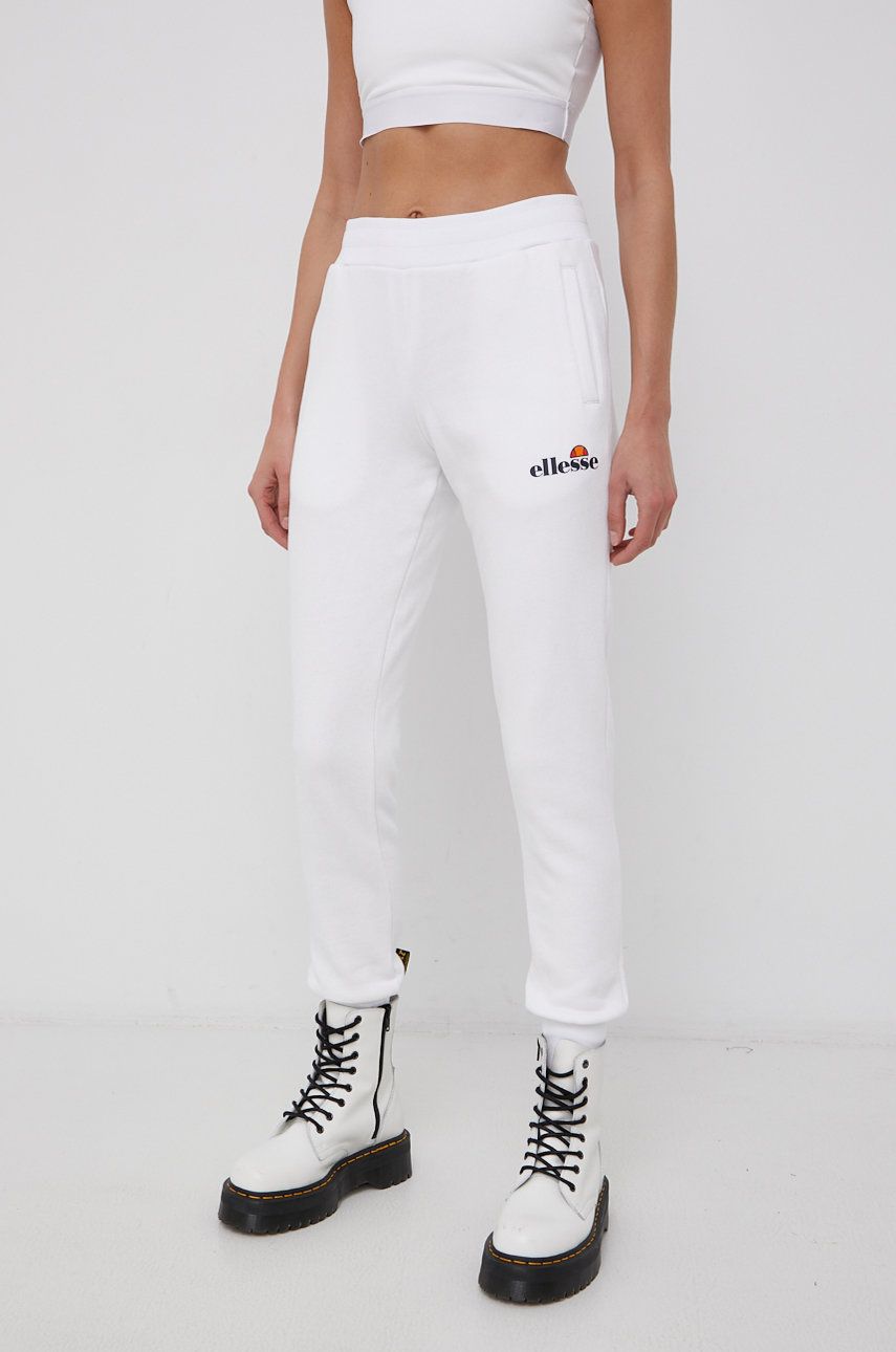 Kalhoty Ellesse dámské, bílá barva, melanžové, SGK13652-011 - bílá -  80% Bavlna