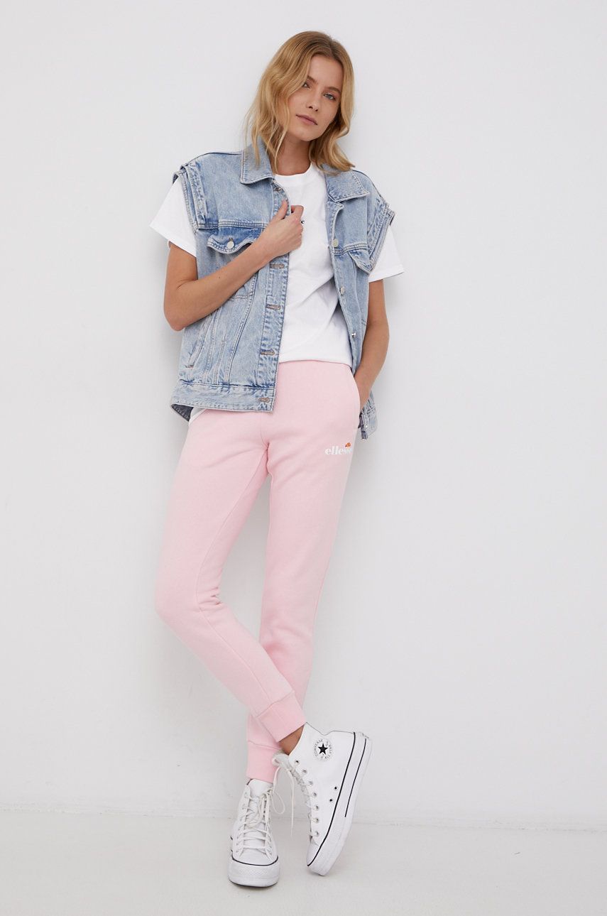 Kalhoty Ellesse dámské, růžová barva, melanžové, SGK13652-011 - růžová -  80% Bavlna