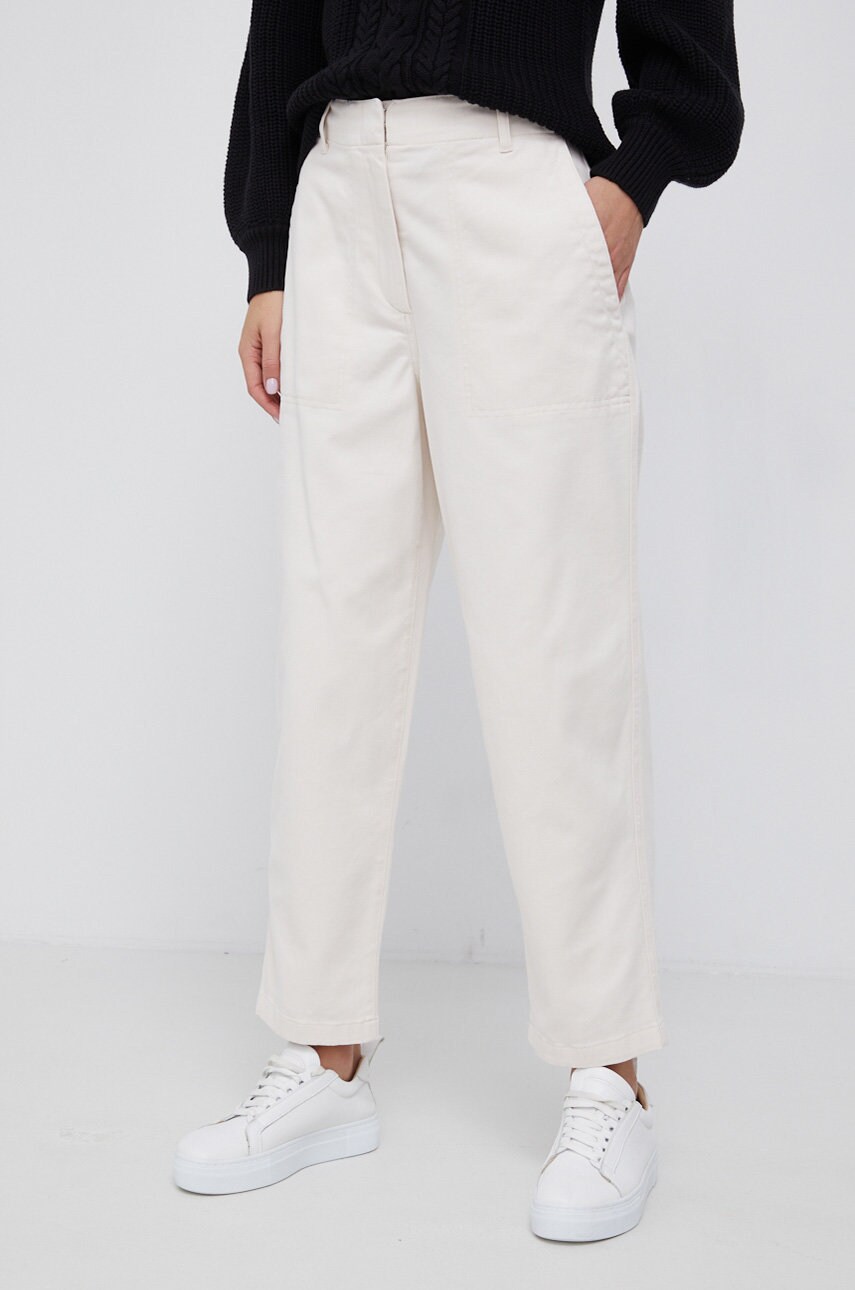Marc o'polo pantaloni femei, culoarea crem, model drept, high waist