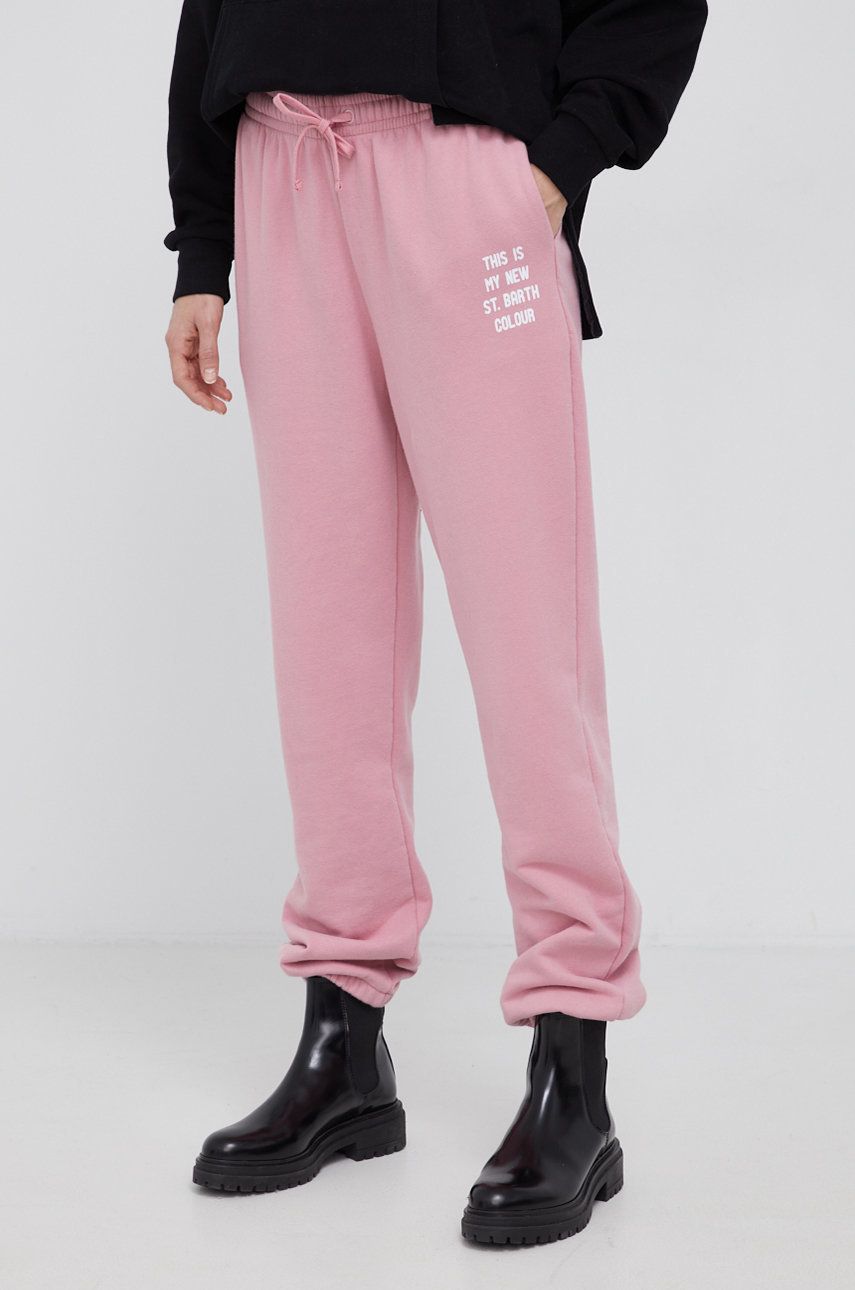 MC2 Saint Barth Pantaloni de bumbac femei, culoarea roz, material neted answear.ro imagine noua