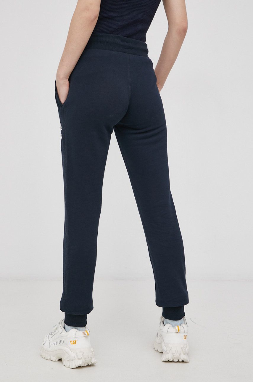 Superdry Pantaloni Femei, Culoarea Albastru Marin, Cu Imprimeu