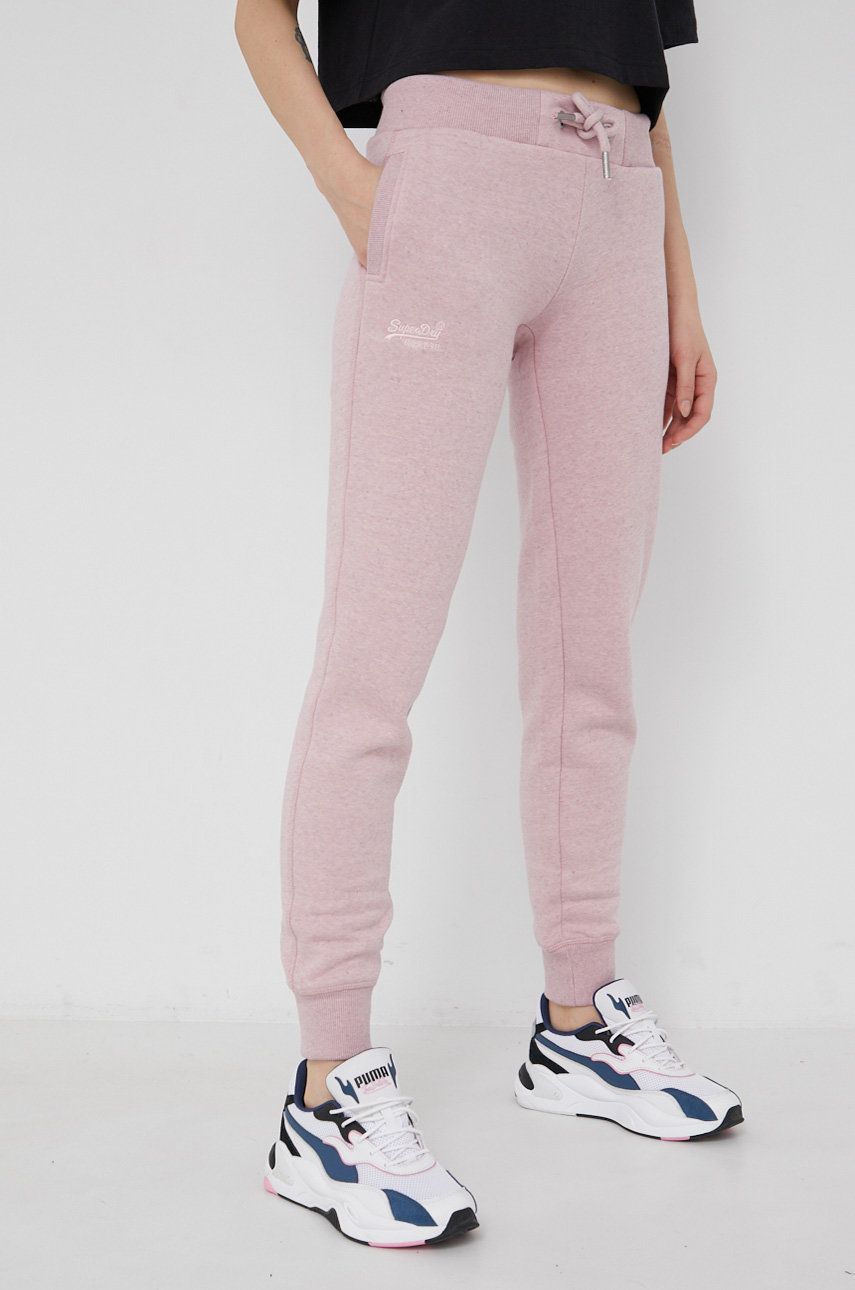 Superdry Pantaloni femei, culoarea roz, melanj answear.ro imagine megaplaza.ro