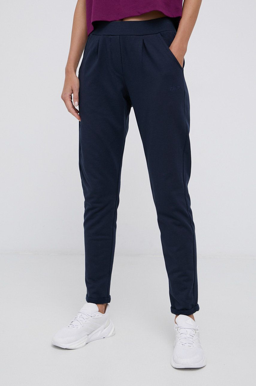 CMP Pantaloni femei, culoarea albastru marin, material neted