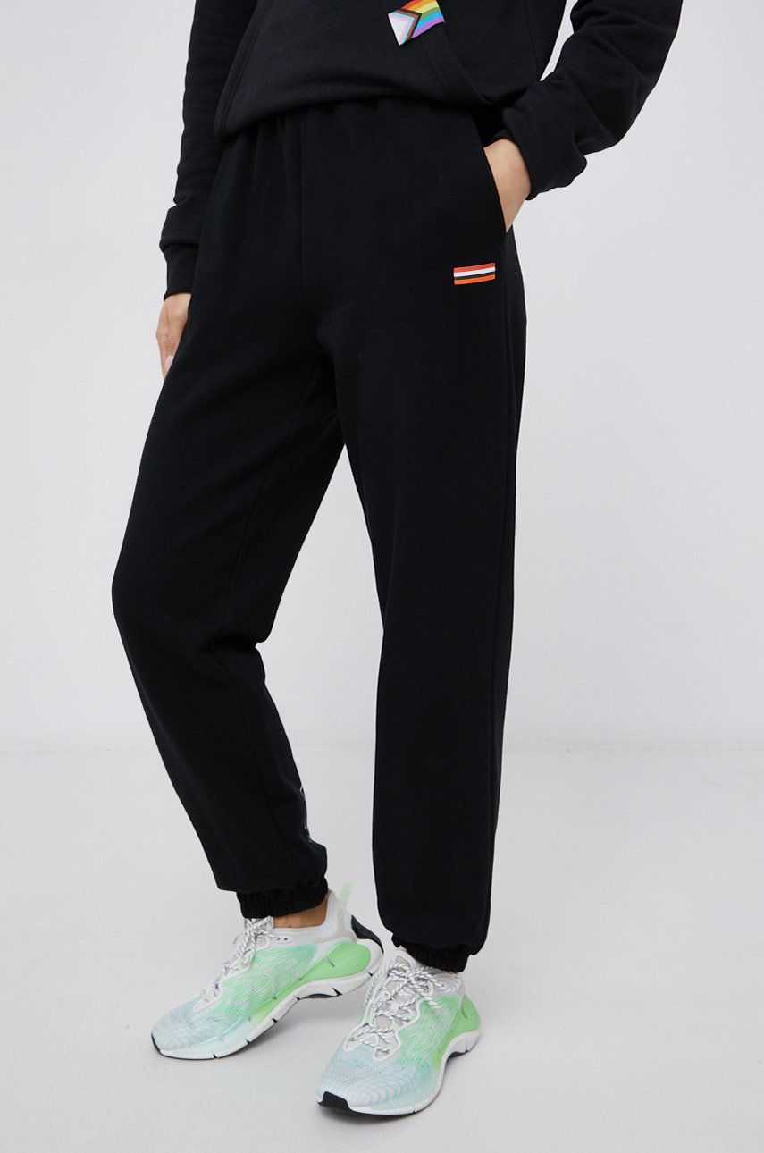P.E Nation Pantaloni de bumbac femei, culoarea negru, material neted ANSWEAR