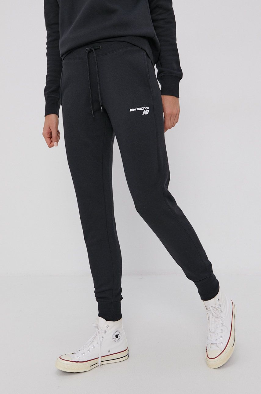 New Balance Pantaloni WP03805BK femei, culoarea negru, material neted