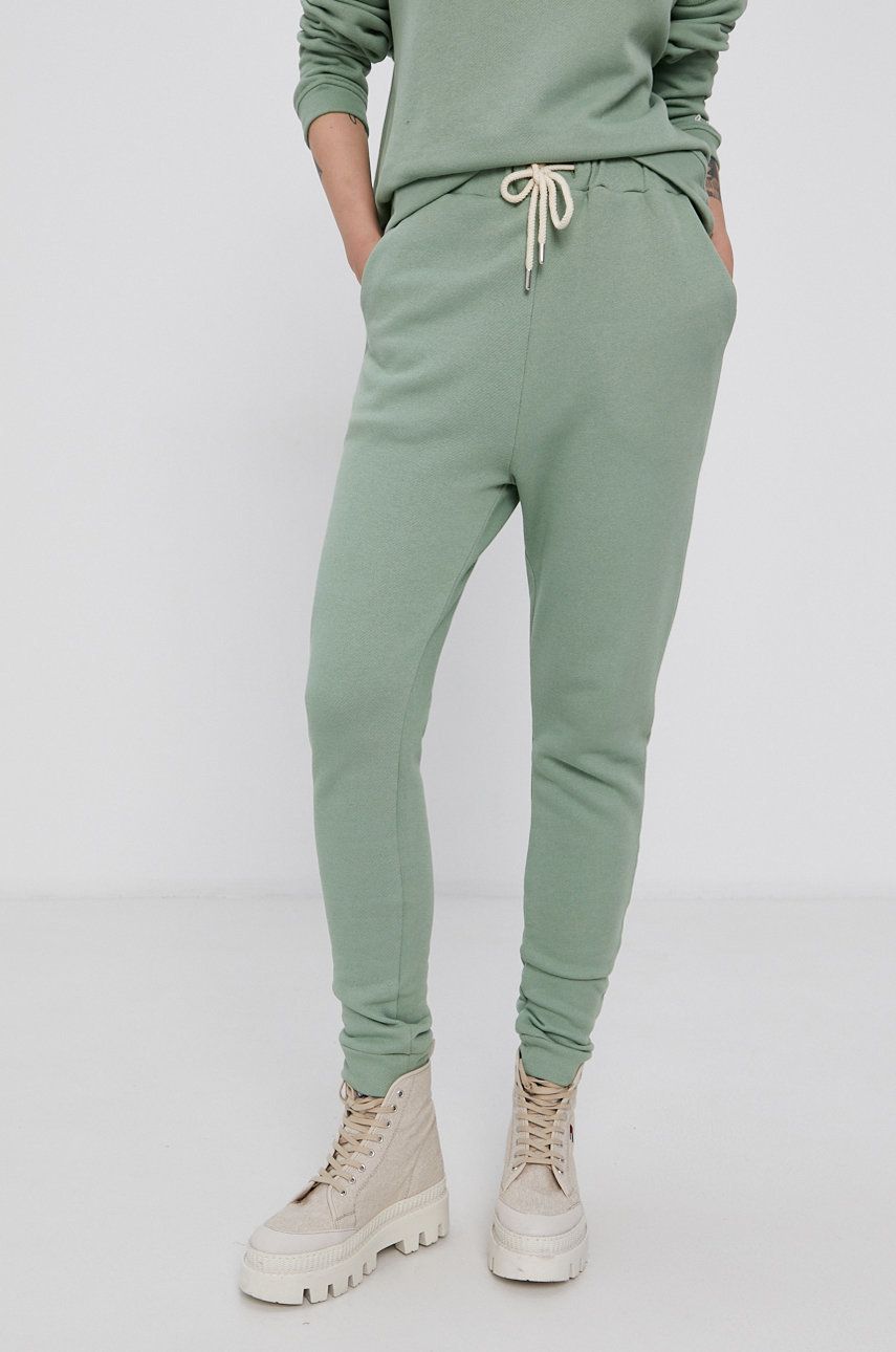 John Frank Pantaloni femei, culoarea verde, material neted answear.ro imagine megaplaza.ro