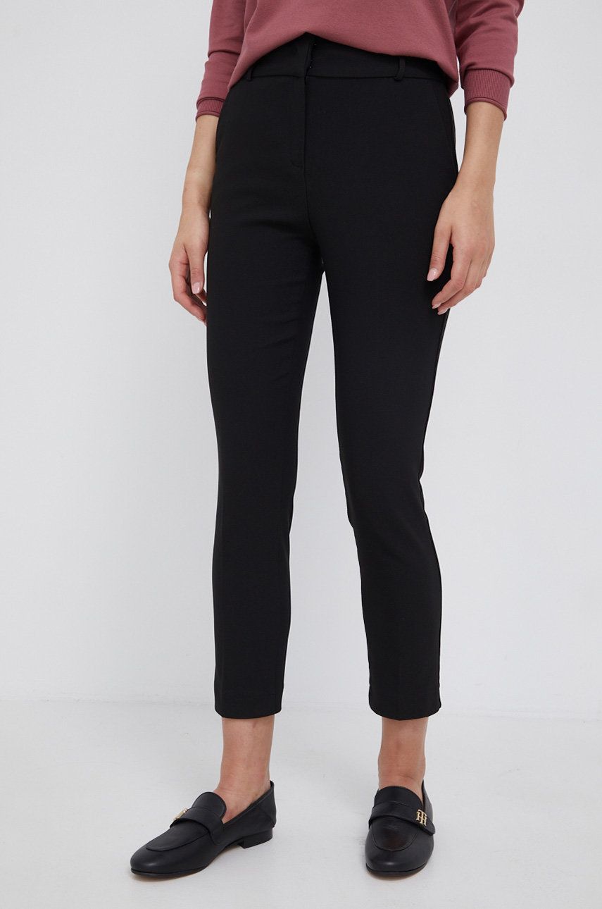 United Colors of Benetton Pantaloni femei, culoarea negru, model drept, high waist imagine reduceri black friday 2021 answear.ro