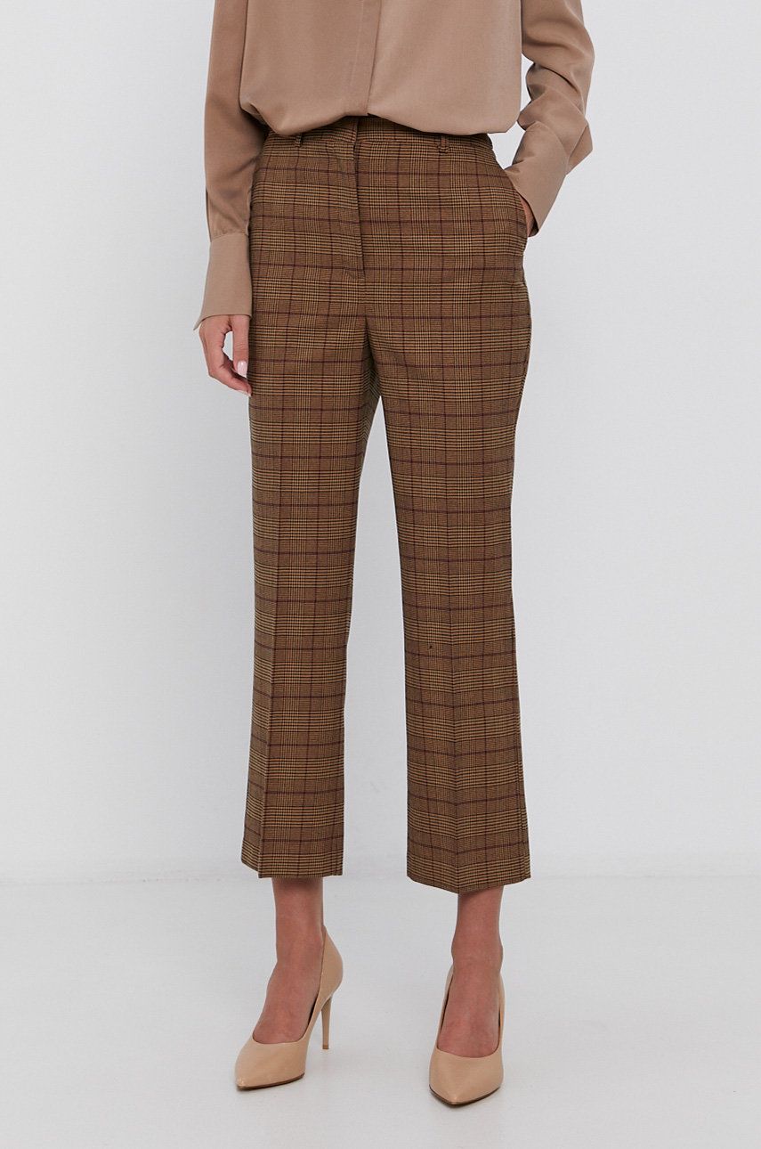 Sisley Pantaloni femei, culoarea maro, model drept, high waist answear.ro imagine noua 2022