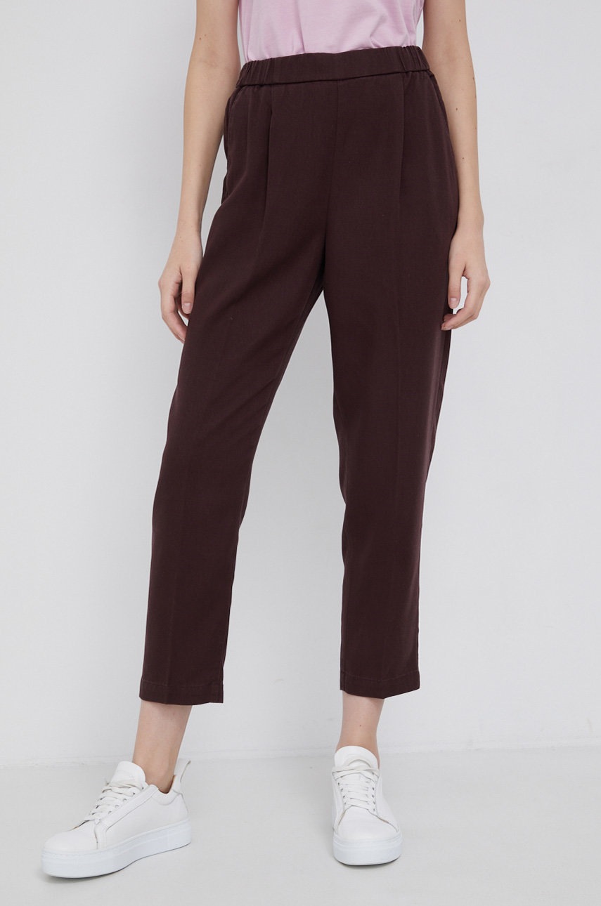 Панталон Sisley дамски в кафяво със стандартна кройка, с висока талия, Кафяв