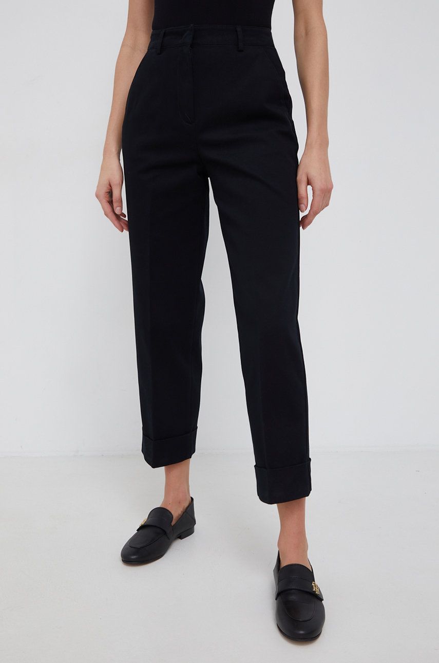 Sisley Pantaloni femei, culoarea negru, model drept, high waist