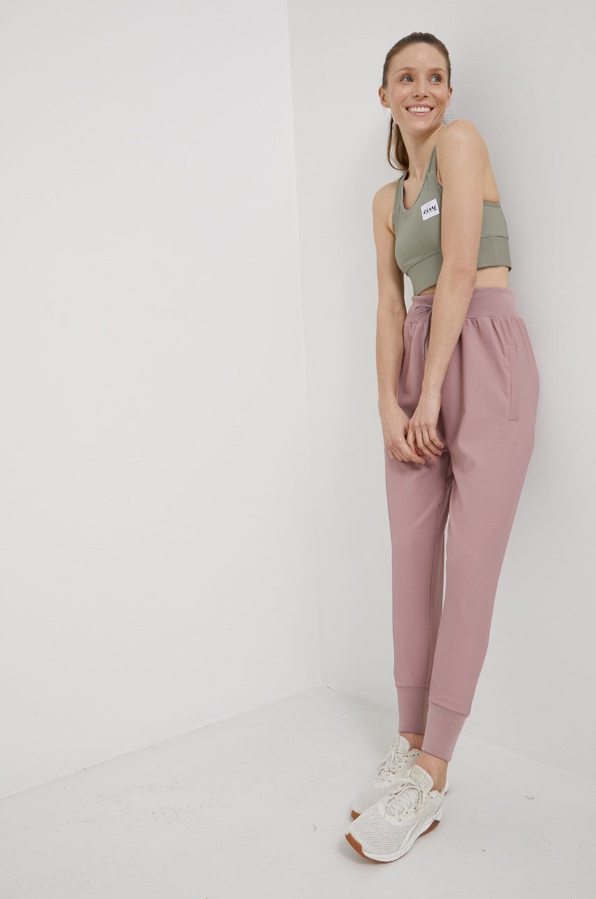 Kalhoty Eivy dámské, růžová barva, hladké - růžová -  23% Spandex