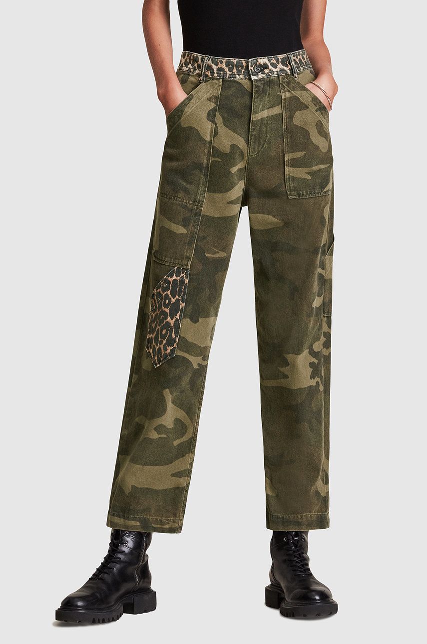 AllSaints Pantaloni femei, culoarea verde, model drept, high waist 2022 ❤️ Pret Super answear imagine noua 2022