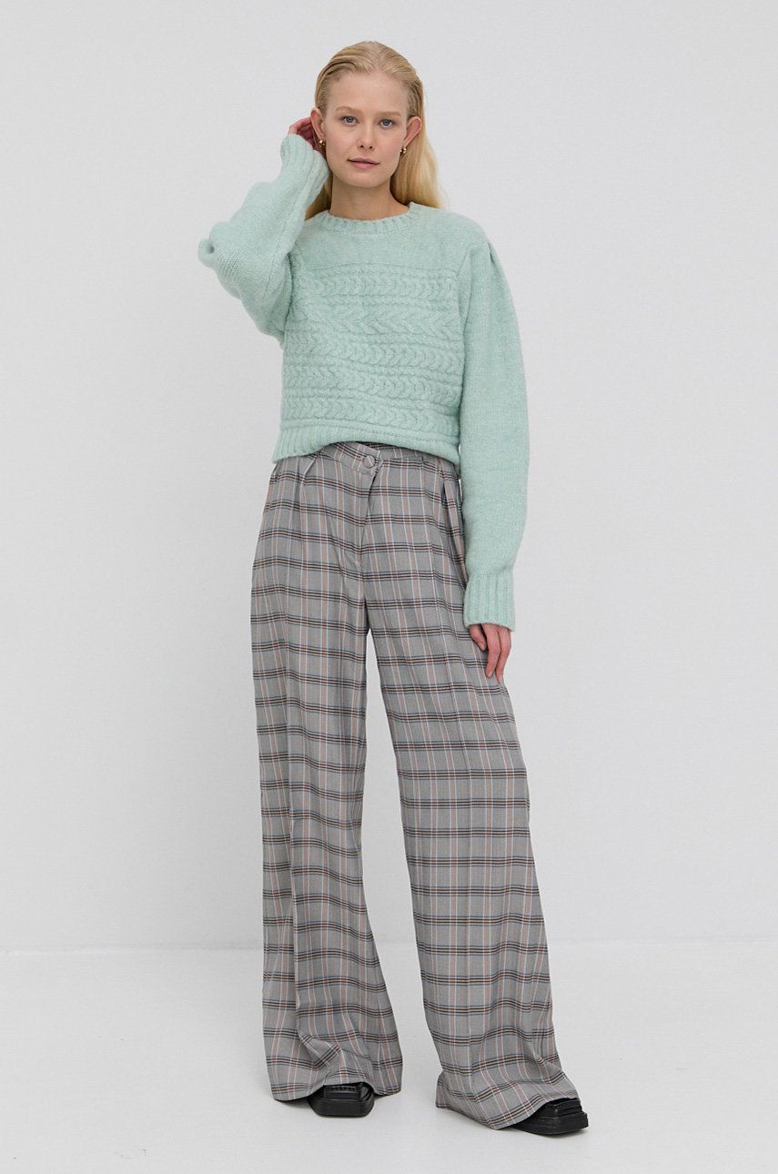 For Love & Lemons Pantaloni femei, culoarea gri, lat, high waist 2022 ❤️ Pret Super answear imagine noua 2022