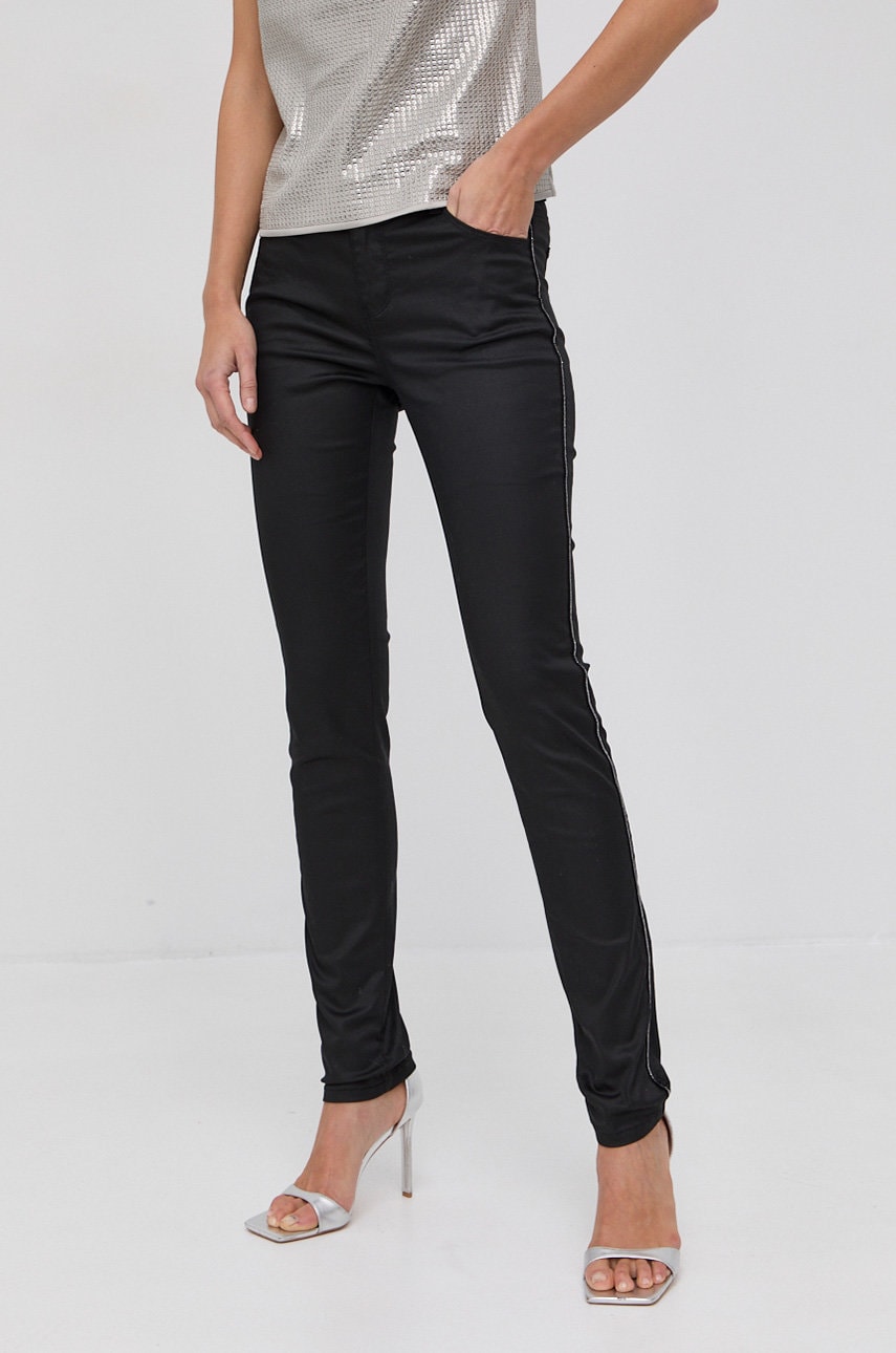 Morgan Pantaloni femei, culoarea negru, mulat, medium waist