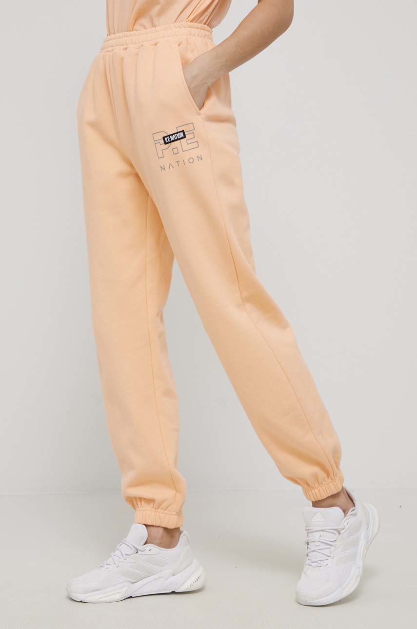 P.E Nation pantaloni de bumbac femei, culoarea portocaliu, neted
