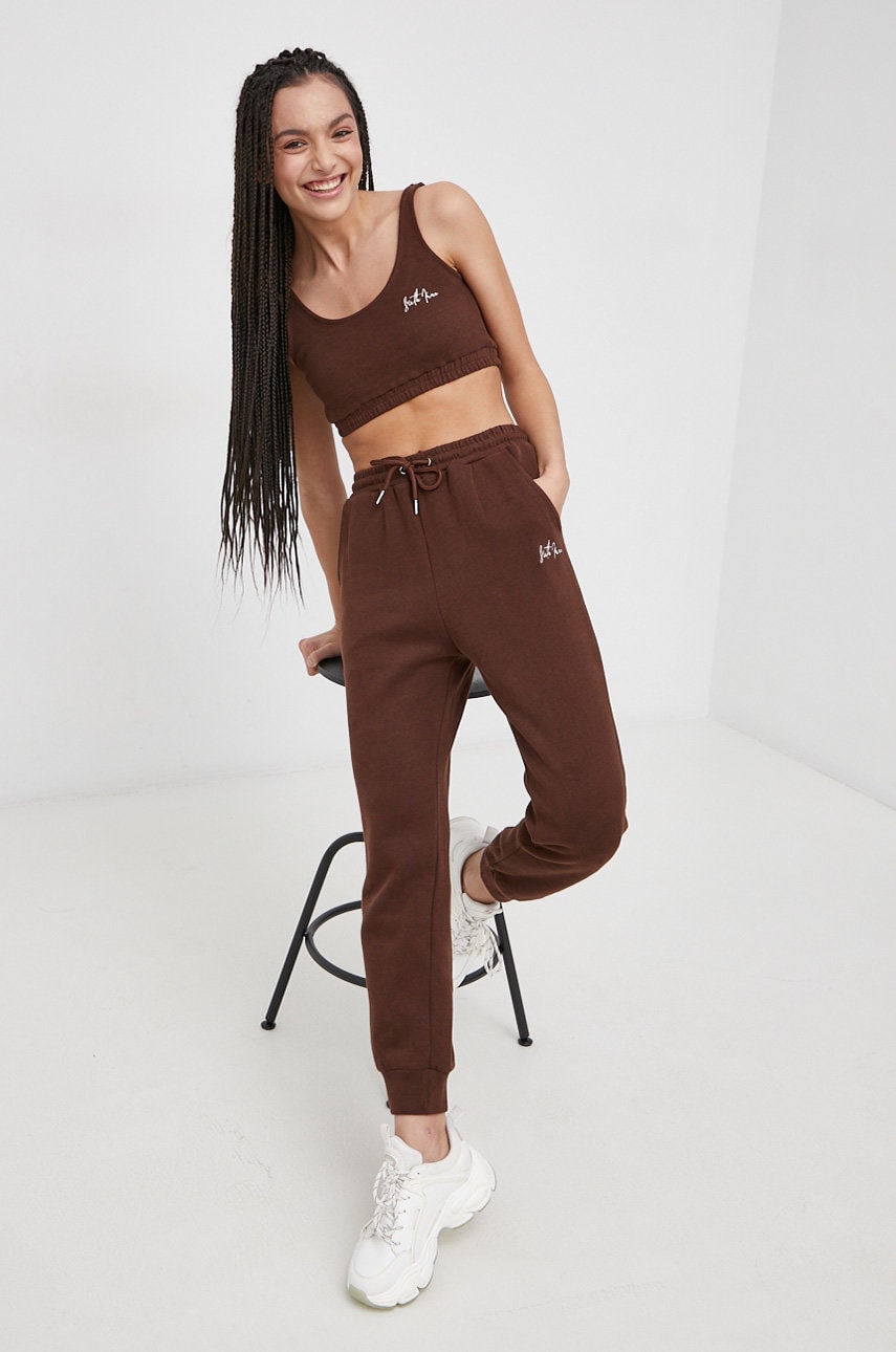 Sixth june pantaloni femei, culoarea maro, material neted