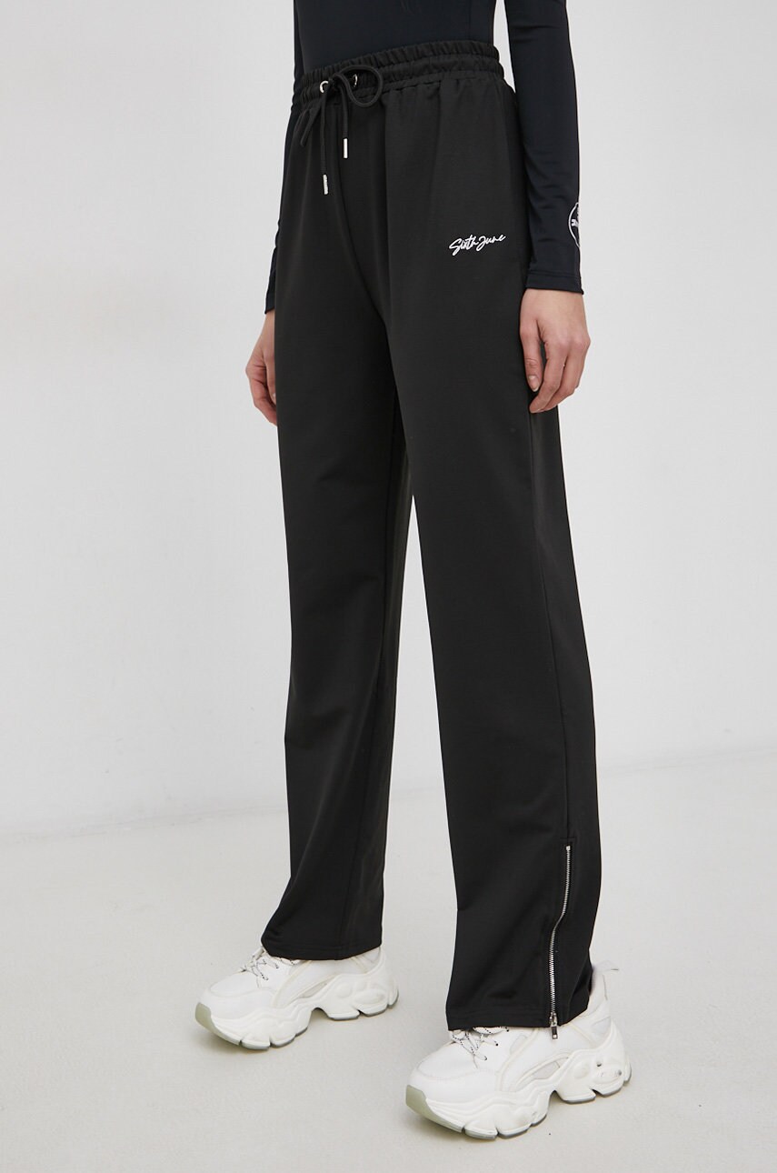 Sixth june pantaloni femei, culoarea negru, material neted