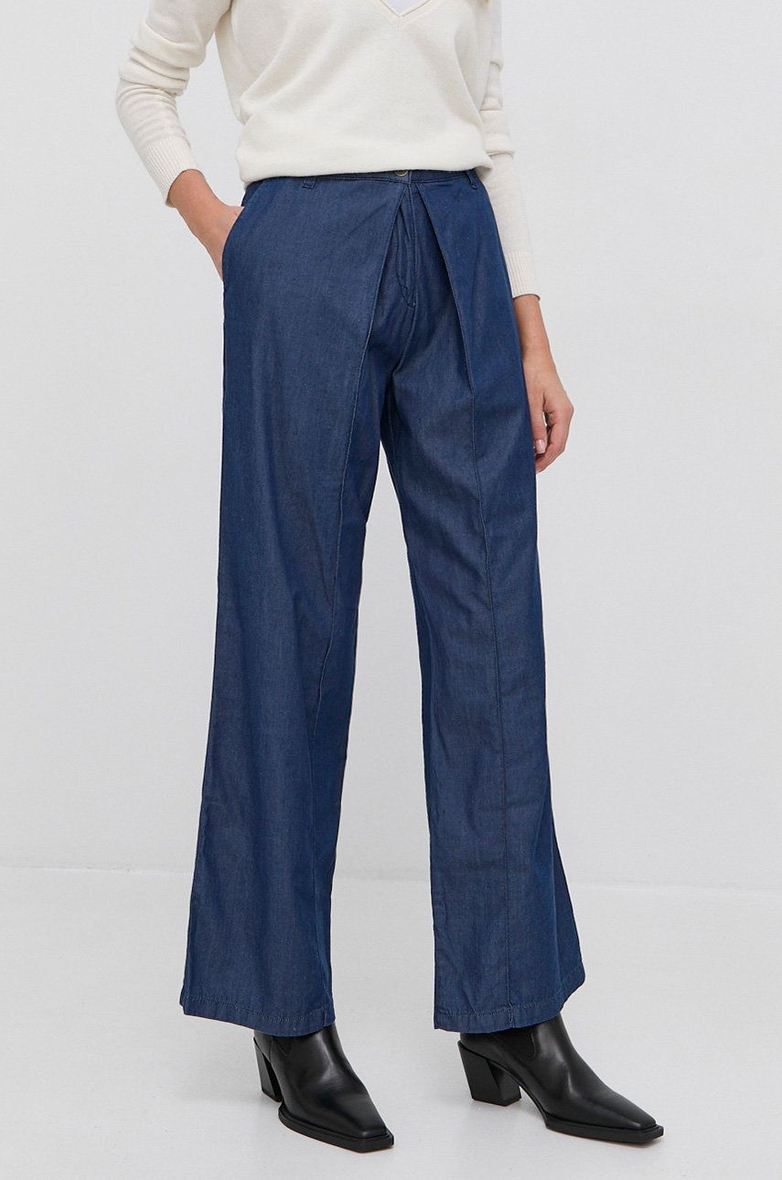 Stefanel Pantaloni femei, culoarea albastru marin, lat, high waist answear.ro imagine noua 2022