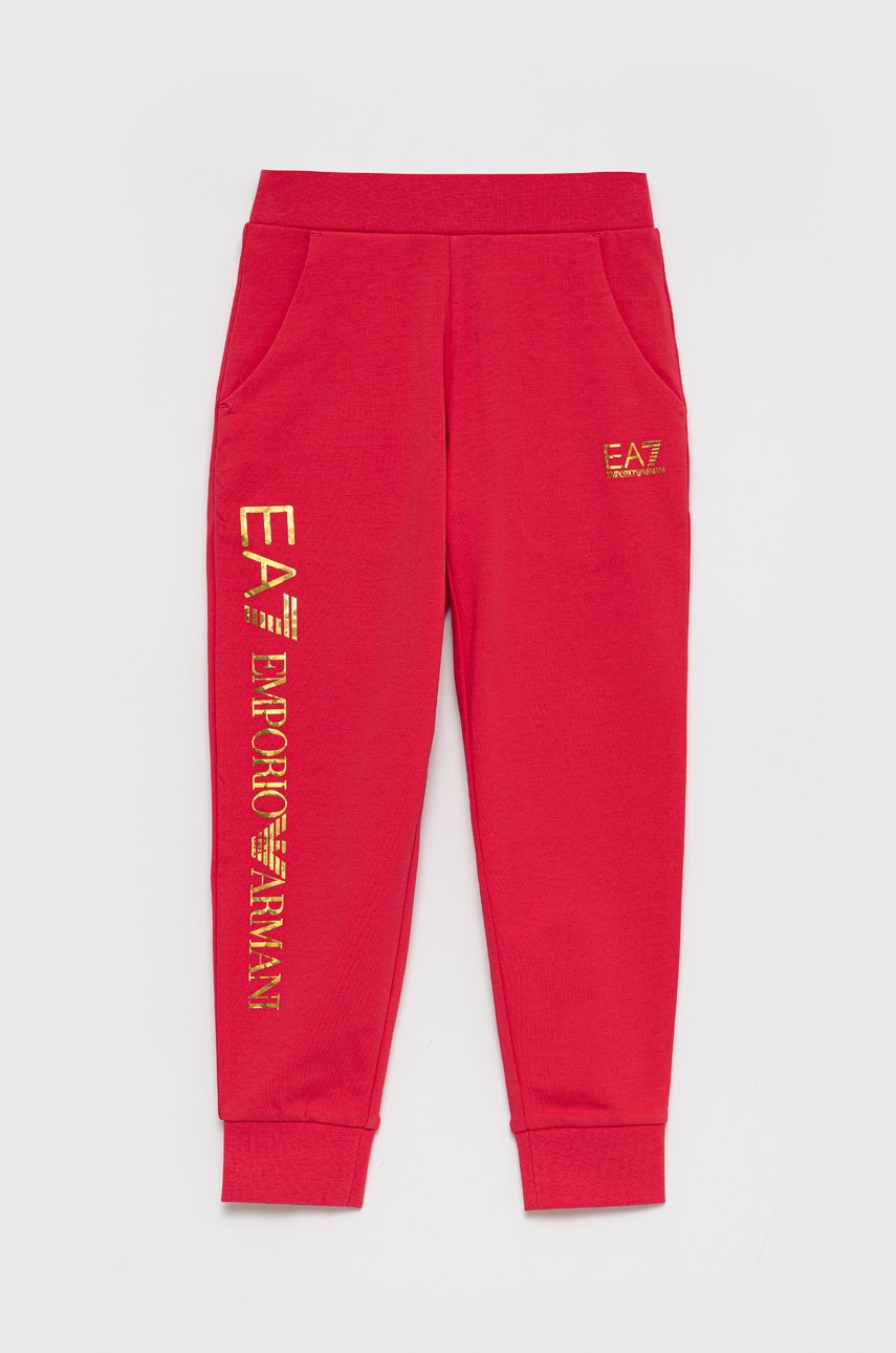 

Детски панталон EA7 Emporio Armani в розово с принт, Розов