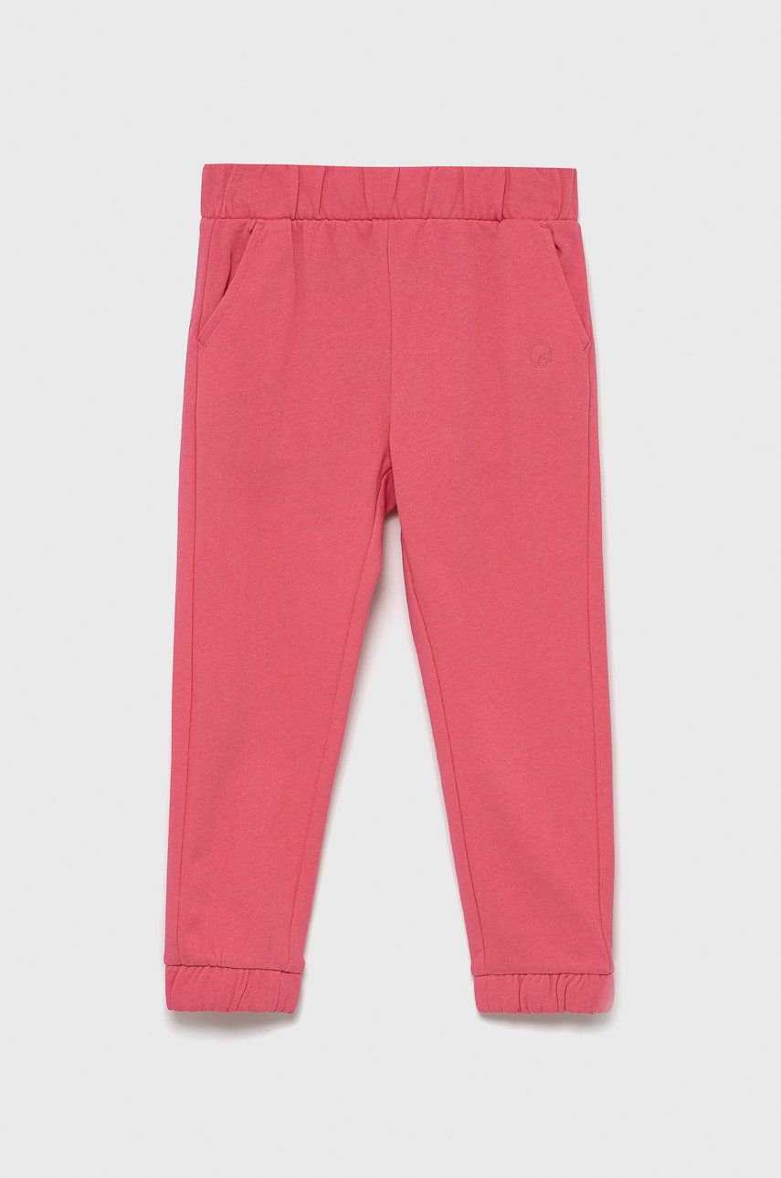 OVS Pantaloni de bumbac pentru copii culoarea roz, material neted
