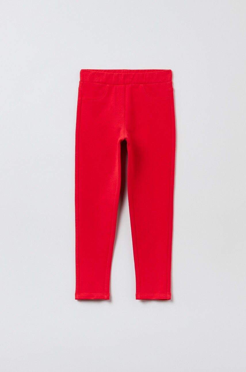 Ovs pantaloni copii culoarea rosu, material neted