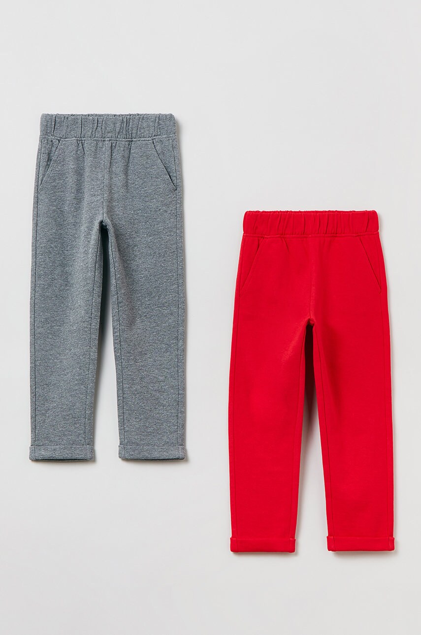 Ovs pantaloni copii (2-pack) culoarea rosu, material neted
