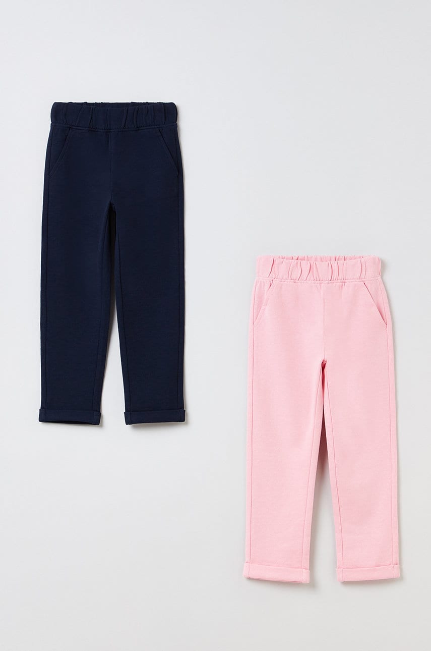 OVS pantaloni copii (2-pack) culoarea roz, material neted