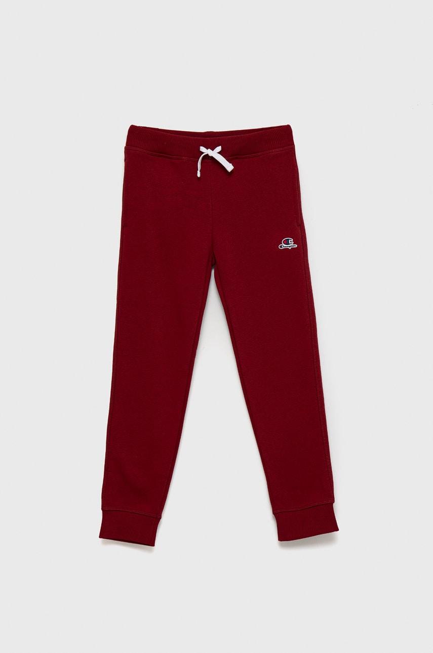 Champion pantaloni copii culoarea bordo, material neted
