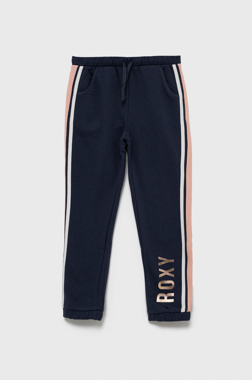 Roxy pantaloni copii culoarea albastru marin, material neted
