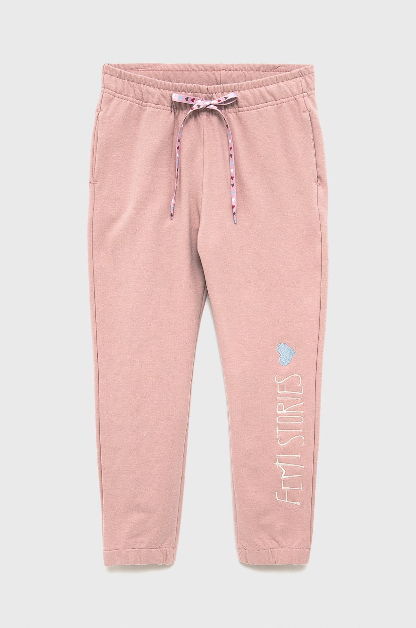 Femi stories pantaloni copii culoarea roz, cu imprimeu