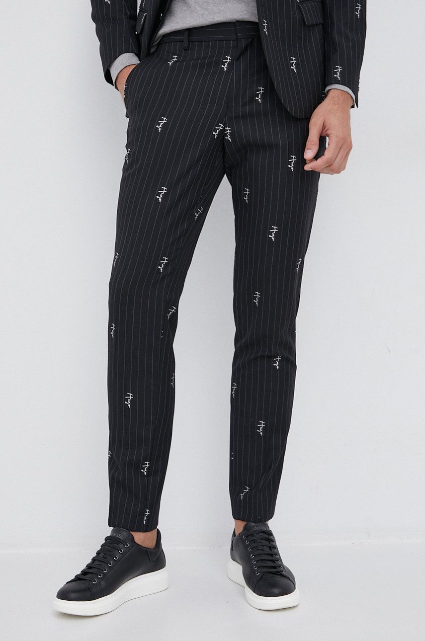 Hugo Pantaloni bărbați, culoarea negru, model drept answear imagine noua