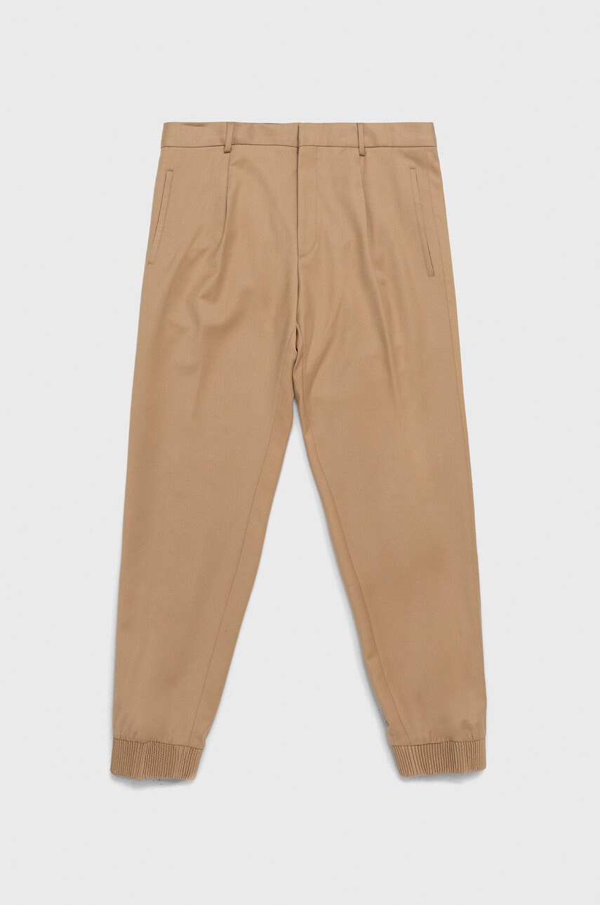 Hugo pantaloni de lana barbati, culoarea bej, jogger