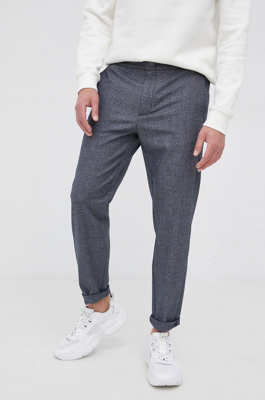 Hugo pantaloni bărbați, culoarea gri, cu fason chinos