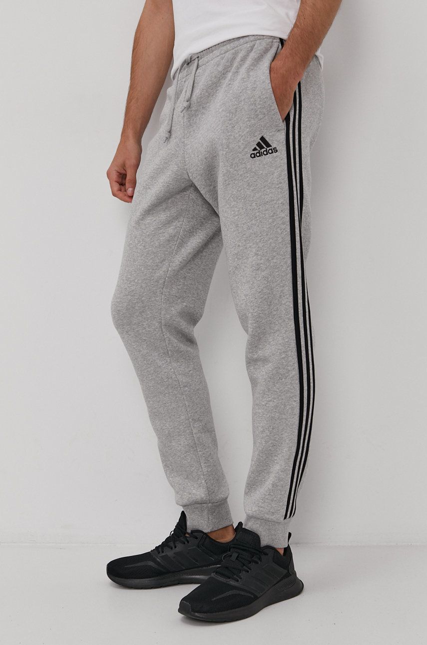 Adidas Pantaloni bărbați, culoarea gri, material neted adidas