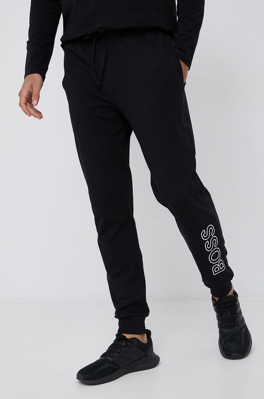 Boss Pantaloni de pijama bărbați, culoarea negru, cu imprimeu answear imagine noua