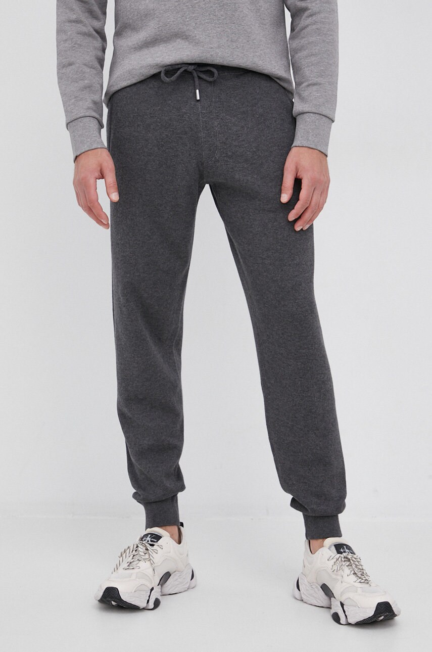 Boss pantaloni din lână bărbați, culoarea gri, material neted