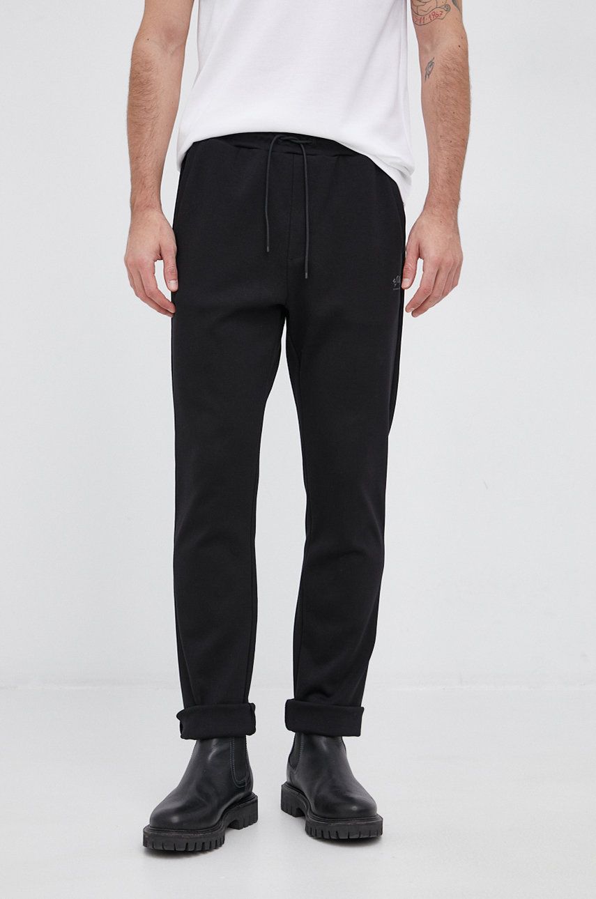 Boss Pantaloni de bumbac bărbați, culoarea negru, material neted answear.ro imagine 2022 reducere