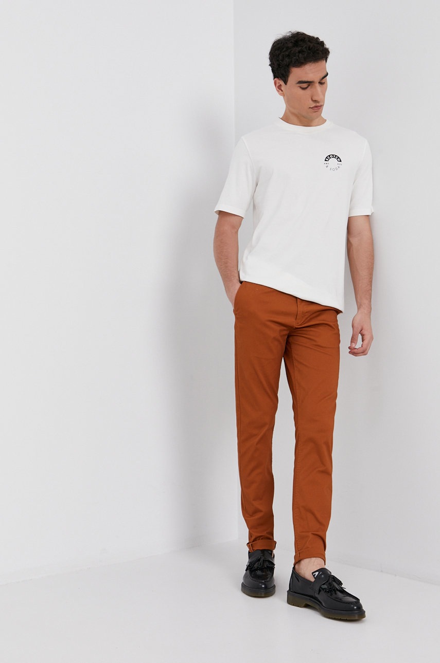 

Штани Scotch & Soda чоловічі колір коричневий облягаюче
