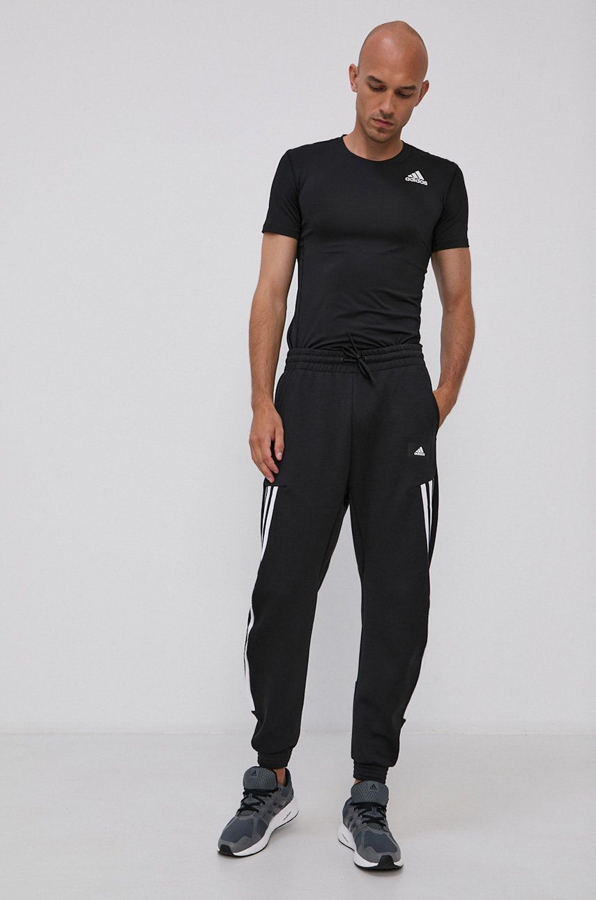 Adidas Performance Pantaloni bărbați, culoarea negru, cu imprimeu adidas Performance