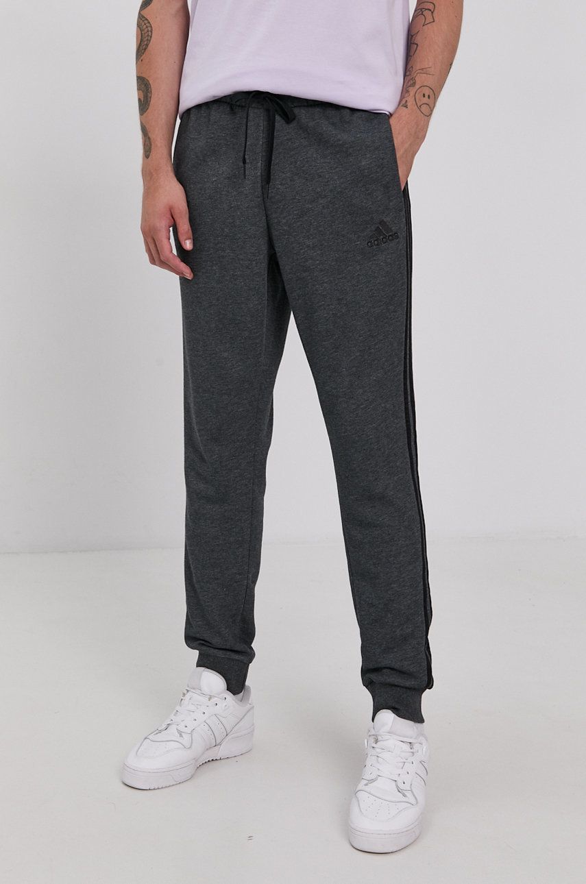Kalhoty adidas H12256 pánské, šedá barva, hladké - šedá -  Hlavní materiál: 53% Bavlna