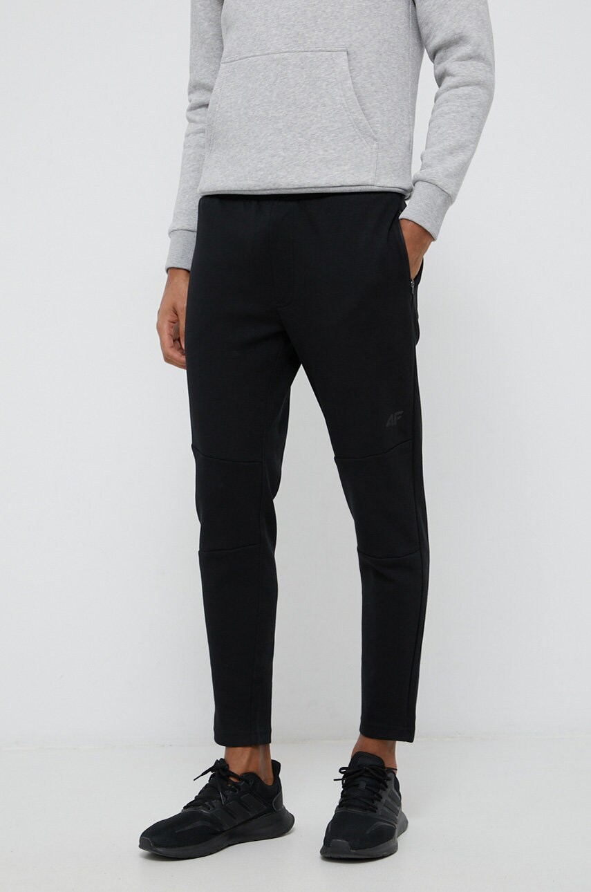 4f pantaloni bărbați, culoarea negru, material neted