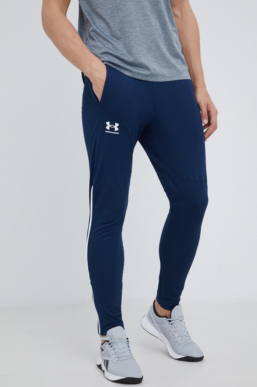 Under armour pantaloni de trening pique 1366203 barbati, culoarea albastru marin, neted