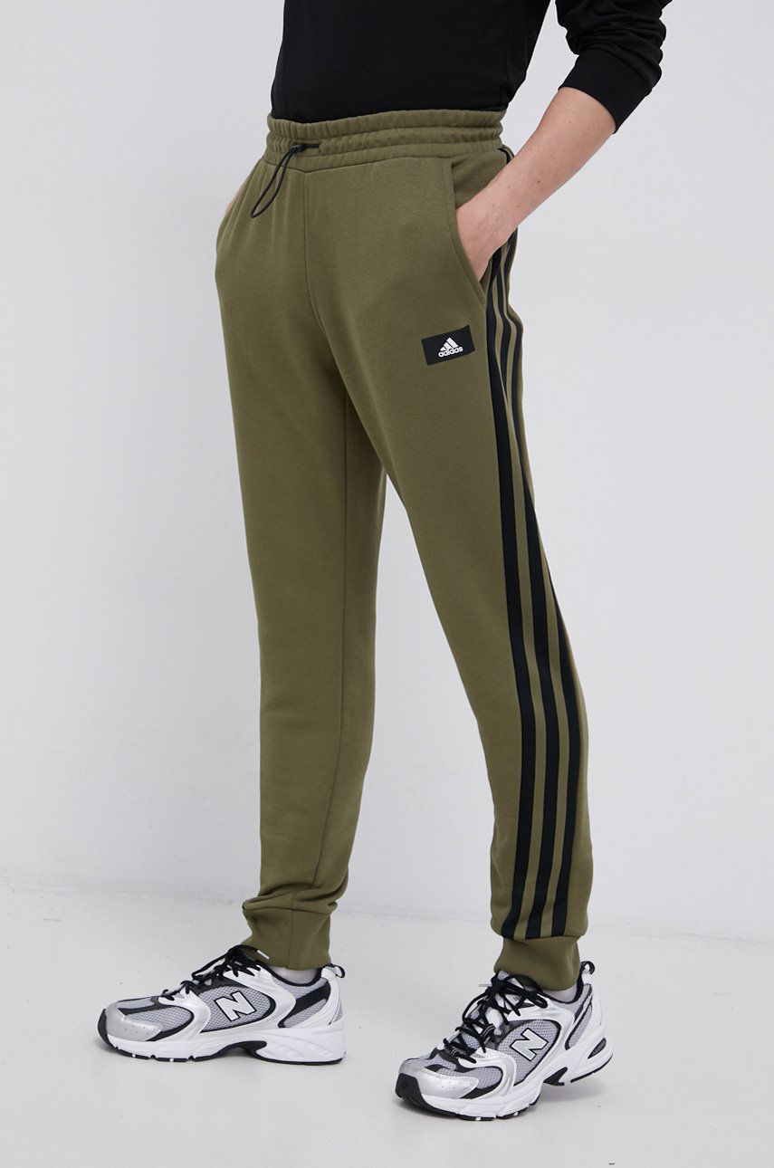 Adidas Performance Pantaloni H33555 bărbați, culoarea verde, material neted